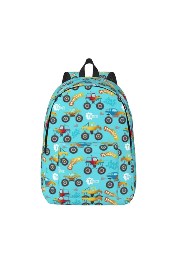 Cartoon Monster Truck for Canvas Backpack,Travel Rucksack Unisex Knapsack Laptop Backpack for Work & College -Medium