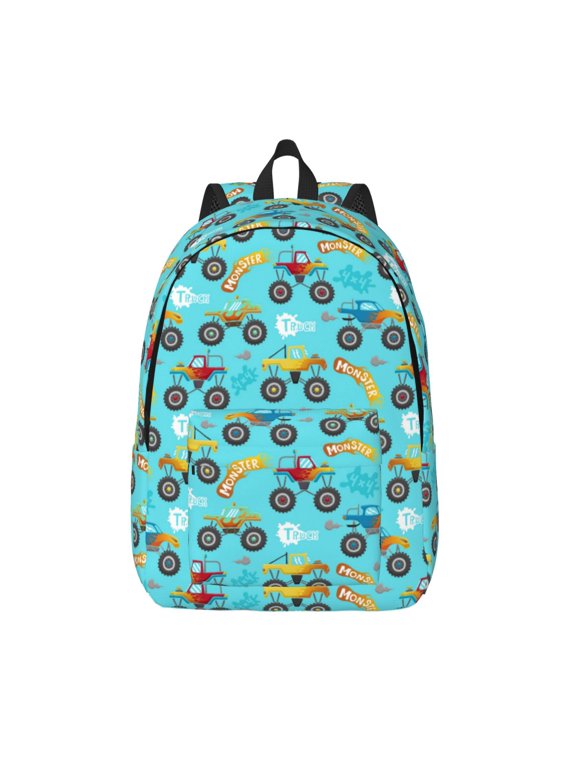 Cartoon Monster Truck for Canvas Backpack,Travel Rucksack Unisex Knapsack Laptop Backpack for Work & College -Small