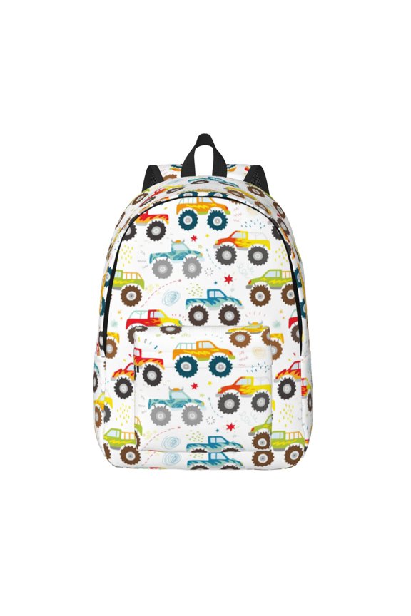 Cartoon Monster Trucks for Canvas Backpack,Travel Rucksack Unisex Knapsack Laptop Backpack for Work & College -Medium