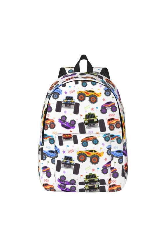 Cartoon Monster Trucks1 for Canvas Backpack,Travel Rucksack Unisex Knapsack Laptop Backpack for Work & College -Medium