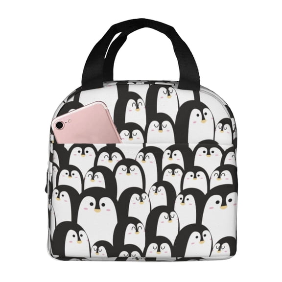 Defioc Cartoon Penguin Print Lunch Box,Lunch Bag for Women Men Reusable Insulated Lunch Tote for Work/Office/Picnic/Travel