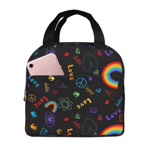 Defioc Cartoon Pride Lgbt Print Lunch Box,Lunch Bag for Women Men Reusable Insulated Lunch Tote for Work/Office/Picnic/Travel