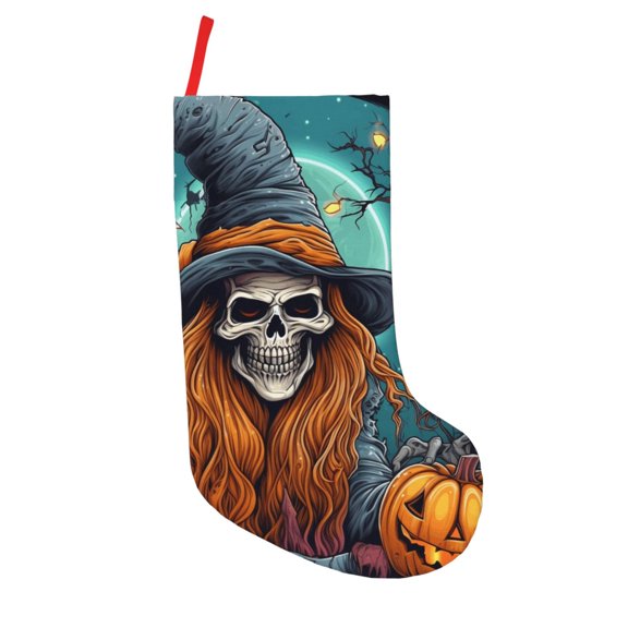 Defioc Cartoon Pumpkin Skull for Christmas Stockings 18" Personalized Holiday Stocking for Family, Farmhouse Decor, Xmas Tree Decoration, 1 Pack