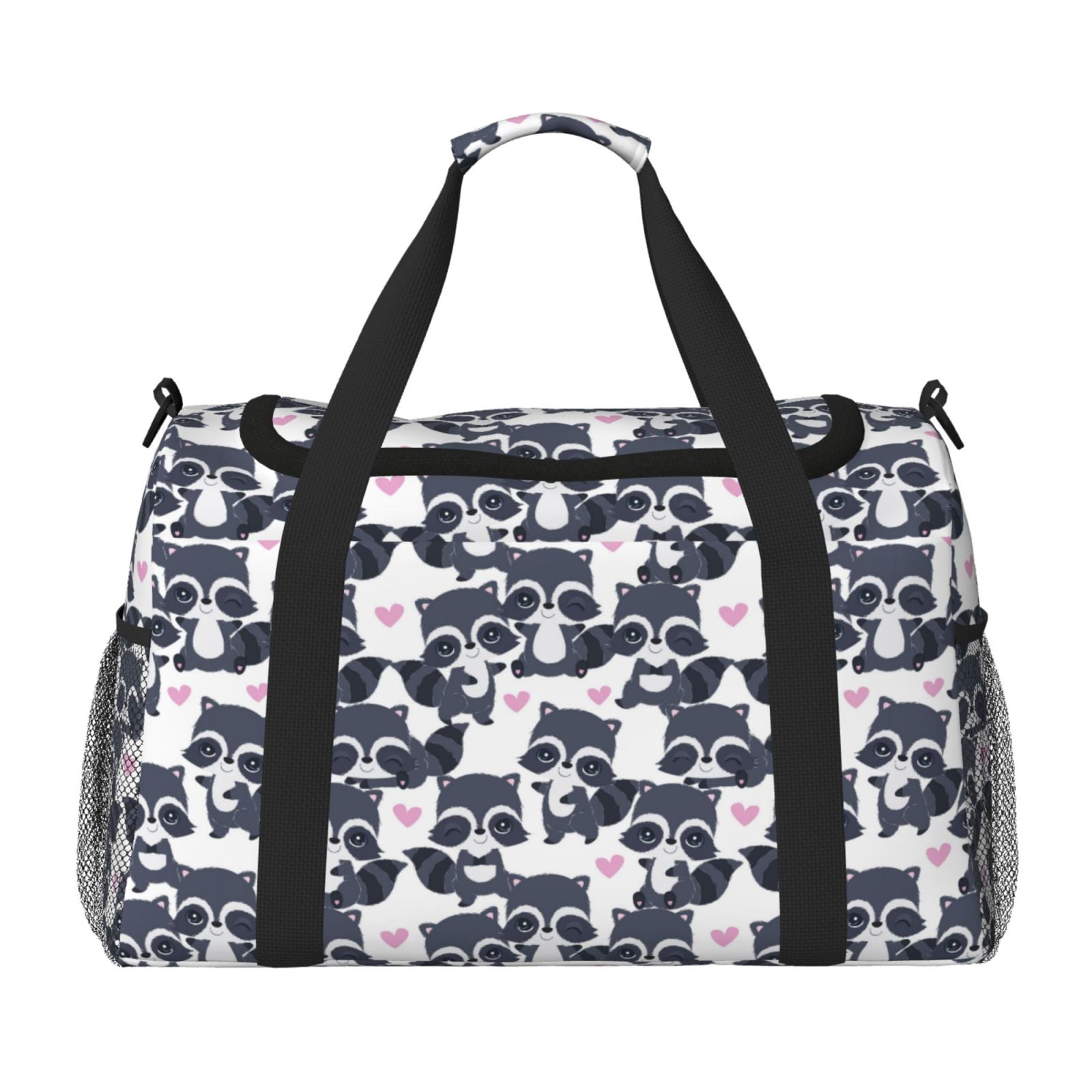 Defioc Cartoon Raccoon Print Hand Travel Bag - Foldable Travel Duffel Bags for Men Women -Sport Gym Bag - Overnight Travel Duffel Bag - Adjustable Shoulder Strap