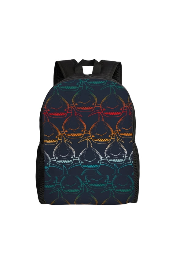 Cartoon Sharks Print Backpack -Travel,or Work Bookbag Daypacks with 15-Inch Laptop Sleeve and Dual Water Bottle Pockets