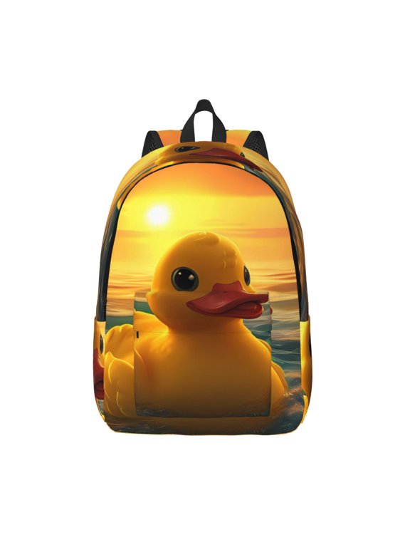 Cartoon Swimming Yellow Duck for Canvas Backpack,Travel Rucksack Unisex Knapsack Laptop Backpack for Work & College -Small