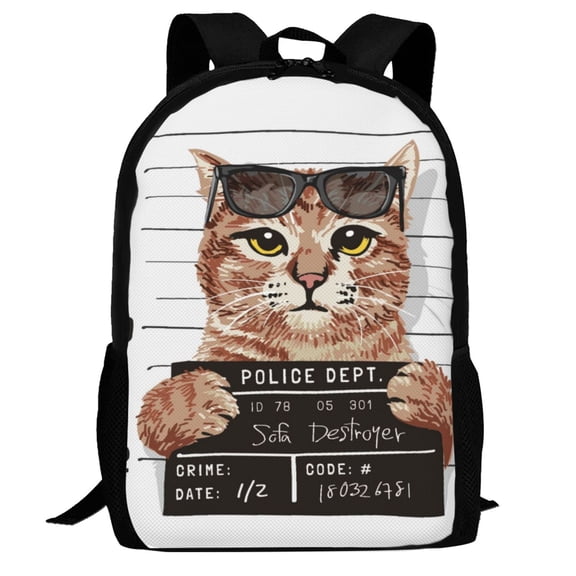 Defioc Cat Holding Mugshot Sign Pattern Carry on Backpack,16.5x12.5x5.5 Personal Item Bag Carry On Backpack Water Resistant Lightweight Daypack