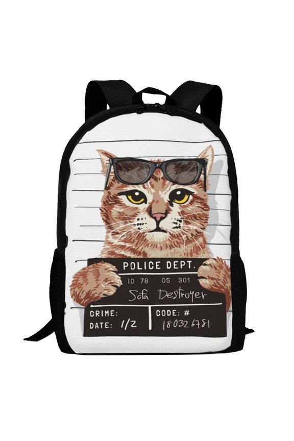 Cat Holding Mugshot Sign Pattern Carry on Backpack,16.5x12.5x5.5 Personal Item Bag Carry On Backpack Water Resistant Lightweight Daypack