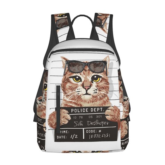 Defioc Cat Holding Mugshot Sign Pattern Travel Laptop Backpack,Lightweight Backpack Travel Hiking Daypack Backpack Work Bag for Men Women