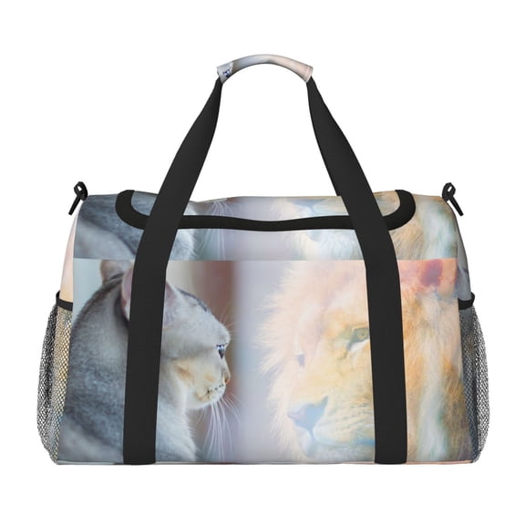 Defioc The Cat Looks in the Mirror Print Hand Travel Bag - Foldable Travel Duffel Bags for Men Women -Sport Gym Bag - Overnight Travel Duffel Bag - Adjustable Shoulder Strap