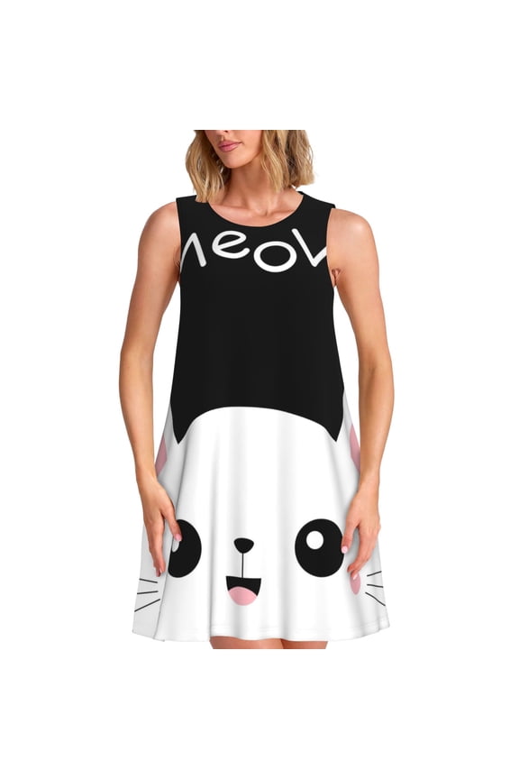 Cat Meow Pattern Women's Summer Dresses 2025 Beach Casual Sleeveless Tank Loose Sundress Beach Vacation Clothes with Pocket -3X-Large