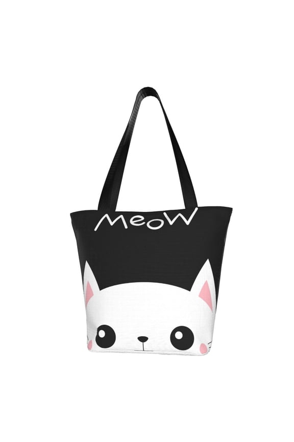 Cat Meow Print Tote Bag for Women,Shoulder Bag with Zipper Casual Tote's Handbag Big Capacity Shoulder Bag with Inner Pocket Fit for Shopping,Office,Travel