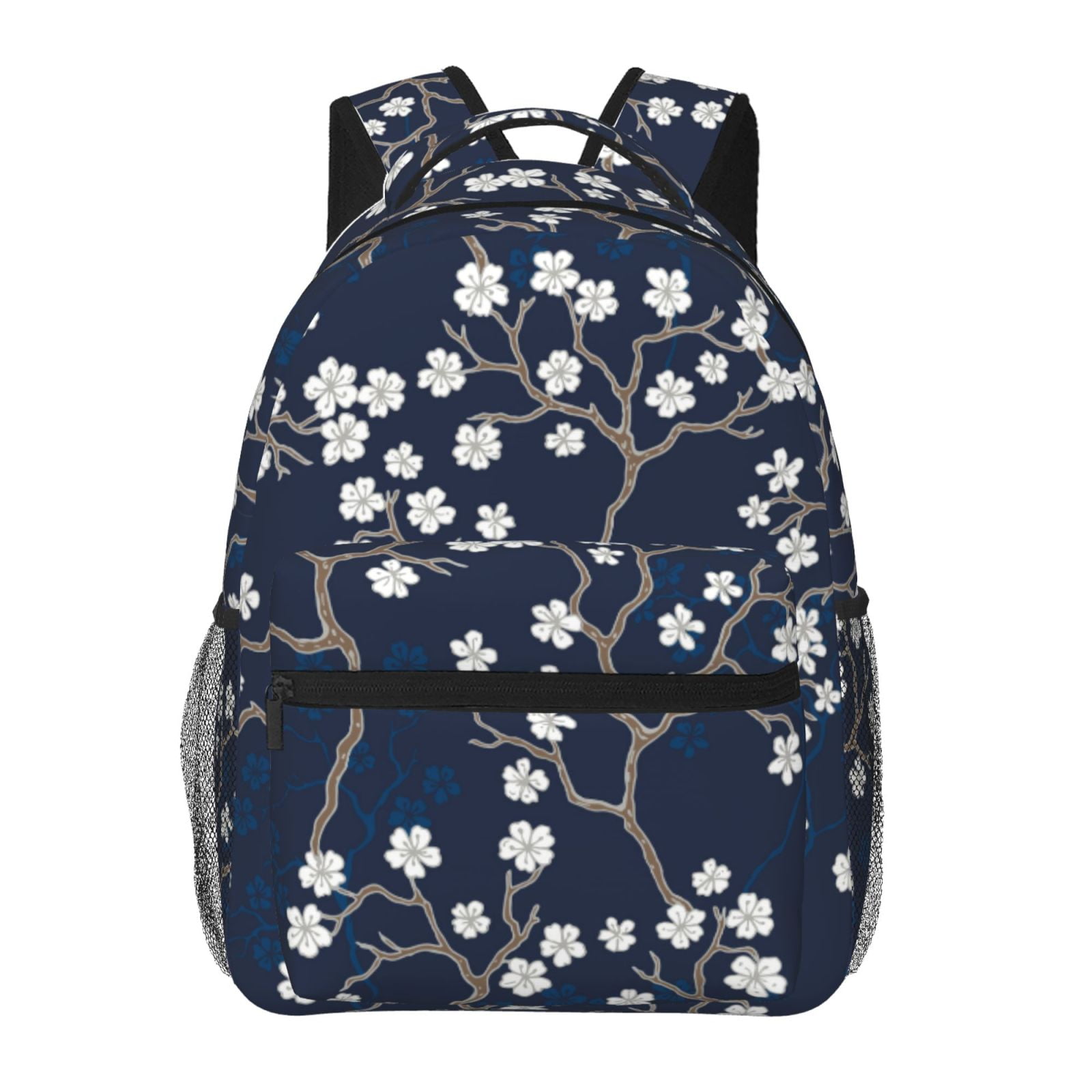 Defioc Cherry Blossoms on Navy Background Pattern Laptop Backpack ...