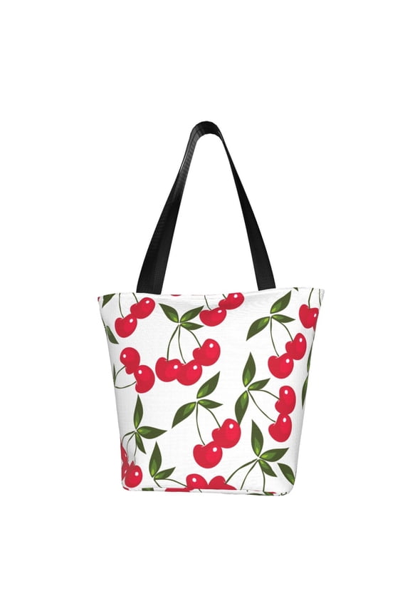 Cherry Print Tote Bag for Women,Shoulder Bag with Zipper Casual Tote's Handbag Big Capacity Shoulder Bag with Inner Pocket Fit for Shopping,Office,Travel