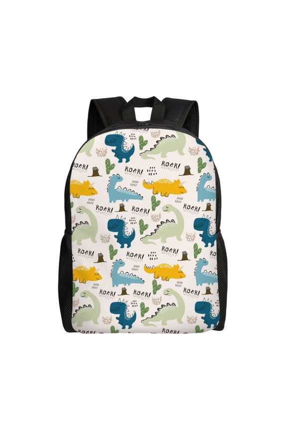 Childish Dinosaur Print Backpack -Travel,or Work Bookbag Daypacks with 15-Inch Laptop Sleeve and Dual Water Bottle Pockets
