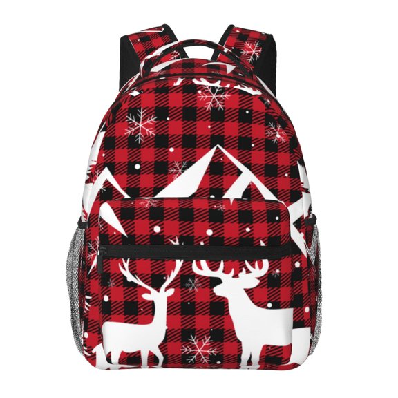 Defioc Christmas Buffalo Plaid Pattern Laptop Backpack,Travel Backpack Outdoor Activities Bag Daypack for Travel Hiking Shopping Daily