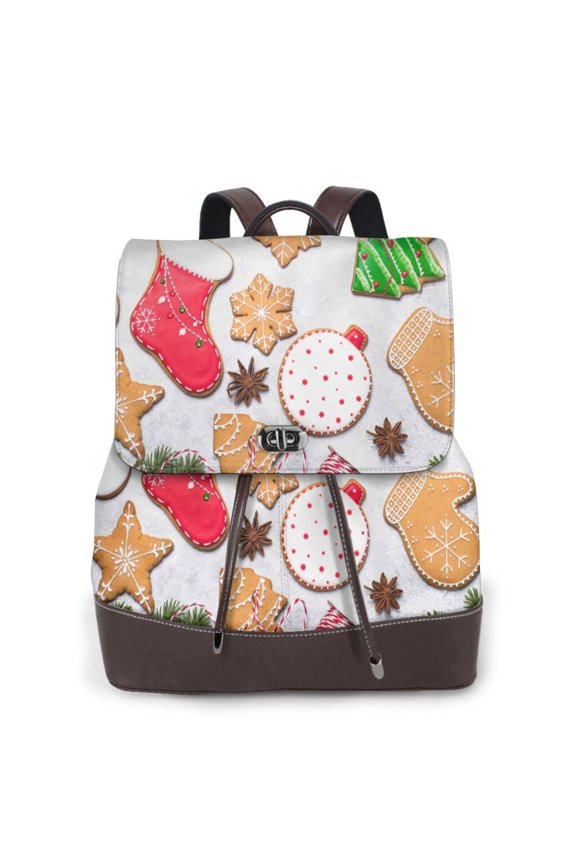 Christmas Gingerbread Cookies Print PU Leather Backpack,Backpack Purse for Women Fashion Multipurpose Design Handbag Ladies Bags Travel Backpack