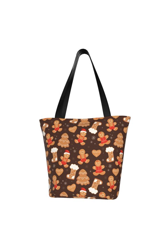 Christmas Gingerbread Cookies Print Tote Bag for Women,Shoulder Bag with Zipper Casual Tote's Handbag Big Capacity Shoulder Bag with Inner Pocket Fit for Shopping,Office,Travel