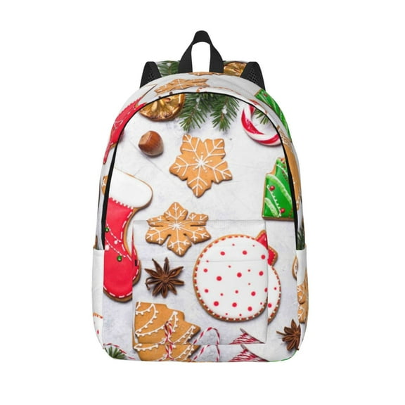Defioc Christmas Gingerbread Cookies for Canvas Backpack,Travel Rucksack Unisex Knapsack Laptop Backpack for Work & College -Medium