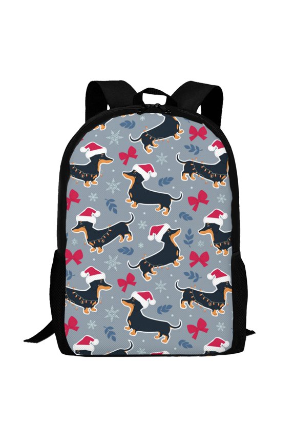 Christmas Hat Dachshund Pattern Carry on Backpack,16.5x12.5x5.5 Personal Item Bag Carry On Backpack Water Resistant Lightweight Daypack
