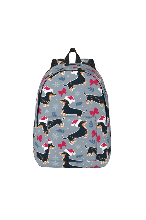 Christmas Hat Dachshund for Canvas Backpack,Travel Rucksack Unisex Knapsack Laptop Backpack for Work & College -Medium