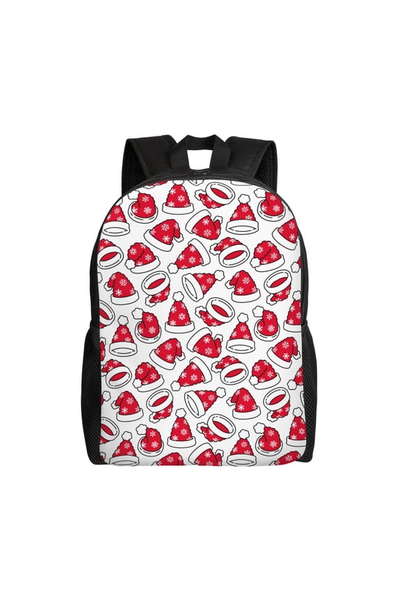 Christmas Hat Print Backpack -Travel,or Work Bookbag Daypacks with 15-Inch Laptop Sleeve and Dual Water Bottle Pockets
