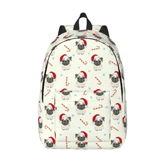 Defioc Christmas Pug Dog for Canvas Backpack,Travel Rucksack Unisex Knapsack Laptop Backpack for Work & College -Small