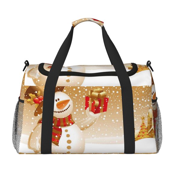 Defioc Christmas Snowman Gift Print Hand Travel Bag - Foldable Travel Duffel Bags for Men Women -Sport Gym Bag - Overnight Travel Duffel Bag - Adjustable Shoulder Strap