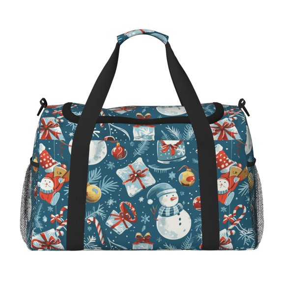 Defioc Christmas Snowman Gift Print Hand Travel Bag - Foldable Travel Duffel Bags for Men Women -Sport Gym Bag - Overnight Travel Duffel Bag - Adjustable Shoulder Strap
