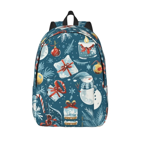 Defioc Christmas Snowman Gift for Canvas Backpack,Travel Rucksack Unisex Knapsack Laptop Backpack for Work & College -Small