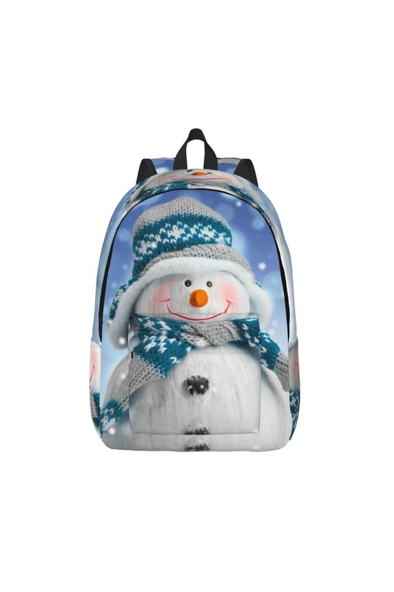 Christmas Snowman In The Snow for Canvas Backpack,Travel Rucksack Unisex Knapsack Laptop Backpack for Work & College -Medium