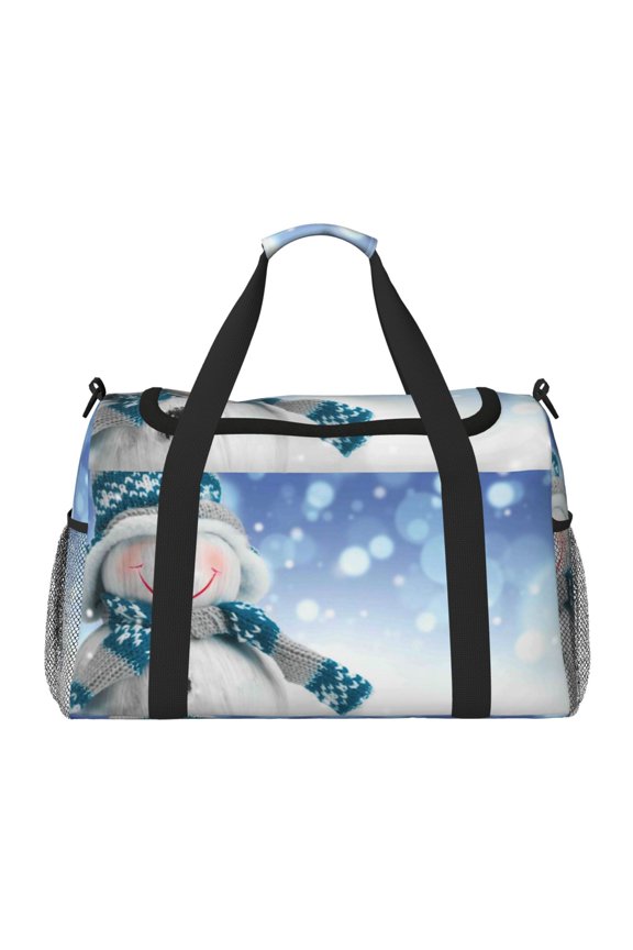 Christmas Snowman In The Snow Print Hand Travel Bag - Foldable Travel Duffel Bags for Men Women -Sport Gym Bag - Overnight Travel Duffel Bag - Adjustable Shoulder Strap