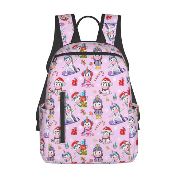 Defioc Christmas Unicorns Pattern Travel Laptop Backpack,Lightweight Backpack Travel Hiking Daypack Backpack Work Bag for Men Women