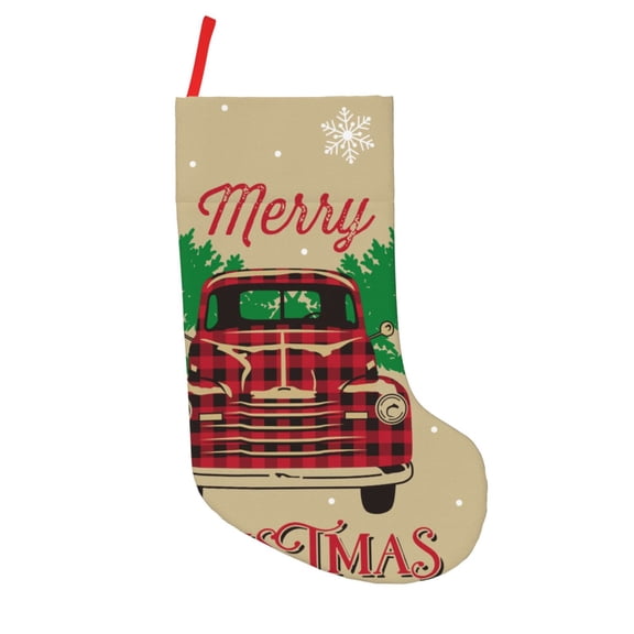 Defioc Christmas Vintage Red Truck for Christmas Stockings 18" Personalized Holiday Stocking for Family, Farmhouse Decor, Xmas Tree Decoration, 1 Pack