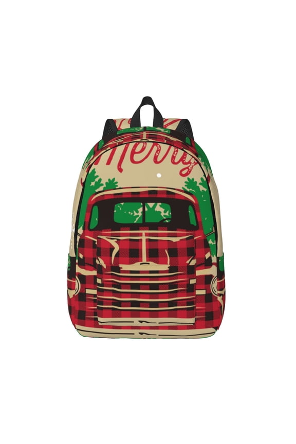 Christmas Vintage Red Truck for Canvas Backpack,Travel Rucksack Unisex Knapsack Laptop Backpack for Work & College -Small