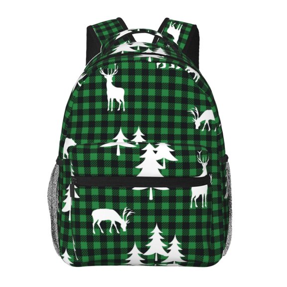 Defioc Christmas tree green plaid Pattern Laptop Backpack,Travel Backpack Outdoor Activities Bag Daypack for Travel Hiking Shopping Daily