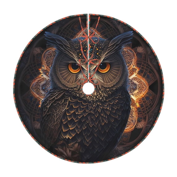 Defioc Classical Style Brown Owl for Christmas Tree Skirt Snowman Xmas Tree Skirt Farmhouse Christmas Decorations Tree Mat for Holiday Party Decor-30"