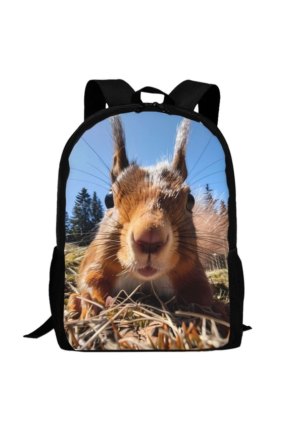 Close-Up Curious Squirrel Pattern Carry on Backpack,16.5x12.5x5.5 Personal Item Bag Carry On Backpack Water Resistant Lightweight Daypack
