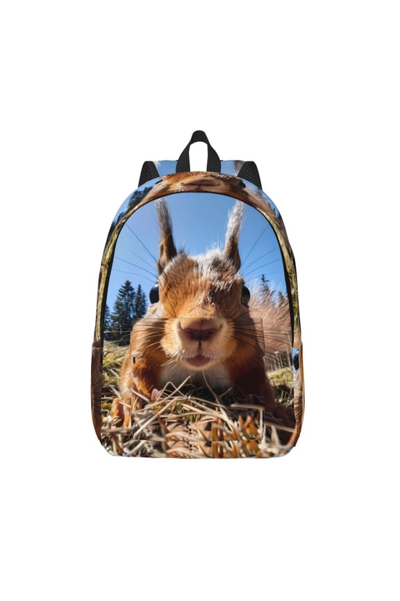Close-Up Curious Squirrel for Canvas Backpack,Travel Rucksack Unisex Knapsack Laptop Backpack for Work & College -Medium