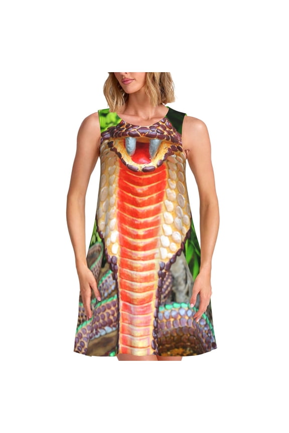 Cobra Snake Pattern Women's Summer Dresses 2025 Beach Casual Sleeveless Tank Loose Sundress Beach Vacation Clothes with Pocket -Large