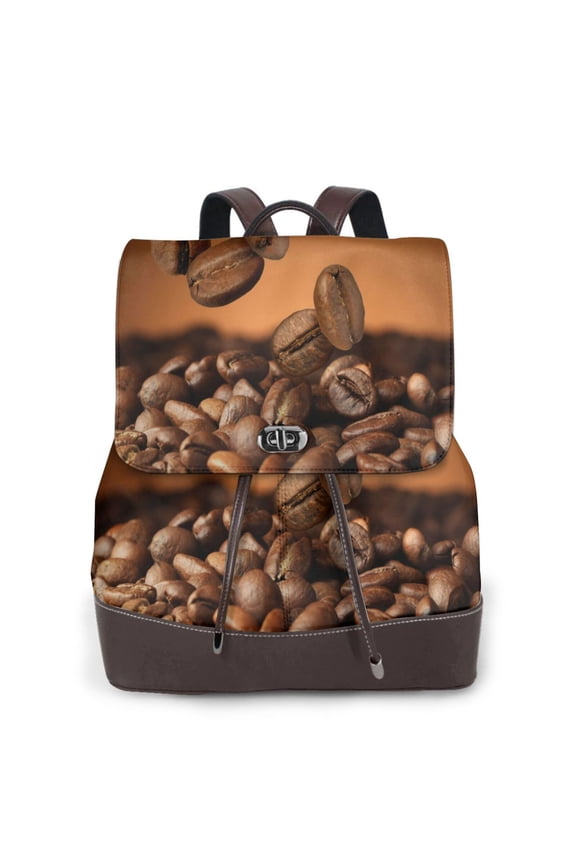 Coffee Beans Print PU Leather Backpack,Backpack Purse for Women Fashion Multipurpose Design Handbag Ladies Bags Travel Backpack