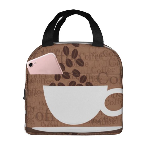 Defioc Coffee Cafe Cup Print Lunch Box,Lunch Bag for Women Men Reusable Insulated Lunch Tote for Work/Office/Picnic/Travel