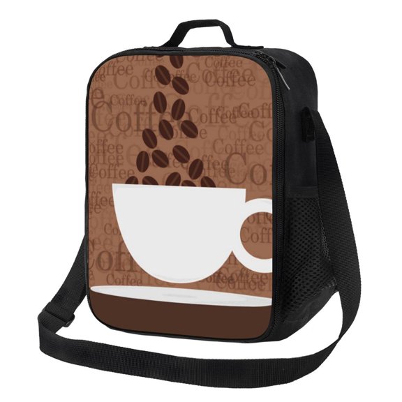 Defioc Coffee Cafe Cup Print Lunch Box for Men & Women, Insulated Lunch Bag Thickened Thermal Leakproof Lunch Tote Bag for Adult Office Travel Picnic