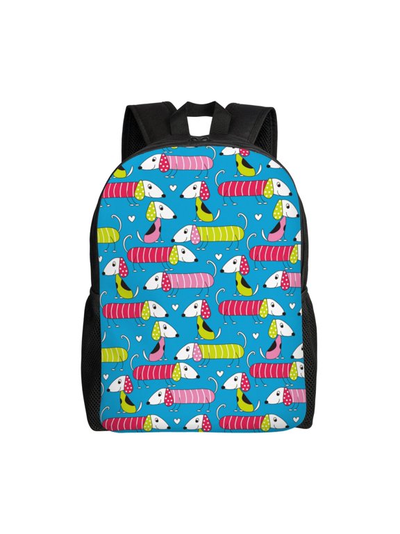 Color Dachshund Dog Print Backpack -Travel,or Work Bookbag Daypacks with 15-Inch Laptop Sleeve and Dual Water Bottle Pockets