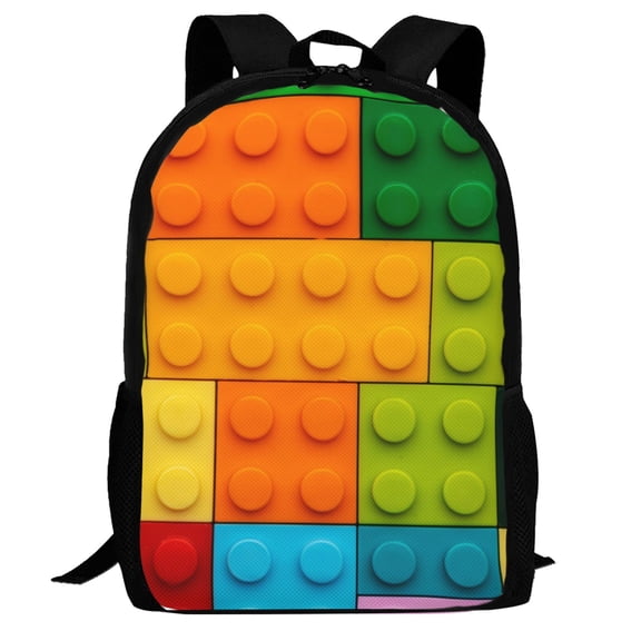 Defioc Colorful Building Blocks Pattern Carry on Backpack,16.5x12.5x5.5 Personal Item Bag Carry On Backpack Water Resistant Lightweight Daypack