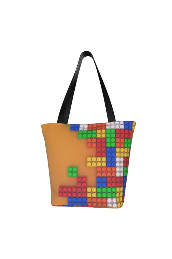 Colorful Building Blocks A Print Tote Bag for Women,Shoulder Bag with Zipper Casual Tote's Handbag Big Capacity Shoulder Bag with Inner Pocket Fit for Shopping,Office,Travel