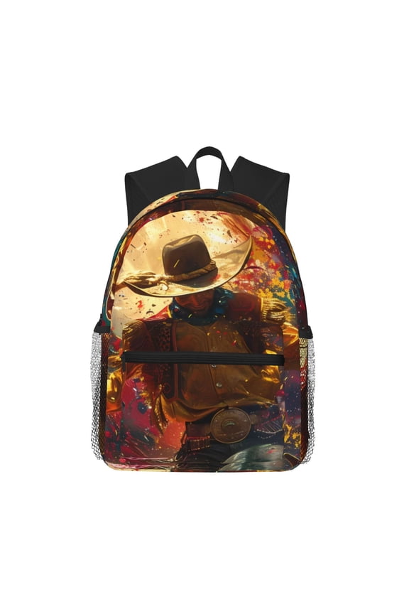 Colorful Bull Western Man Pattern Laptop Backpack for Men and Women,Casual Backpack Dayback Sports Bookbag for Travel Running Hiking