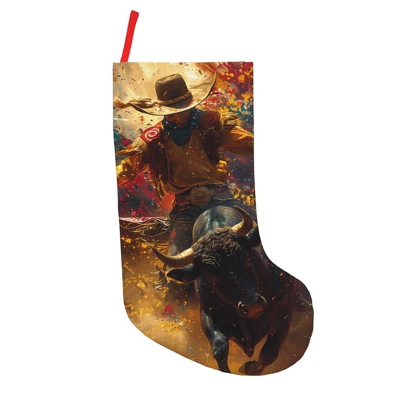 Defioc Colorful Bull Western Man for Christmas Stockings 18" Personalized Holiday Stocking for Family, Farmhouse Decor, Xmas Tree Decoration, 1 Pack