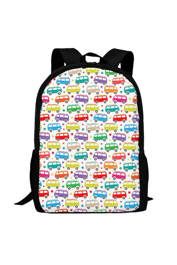Colorful Bus Pattern Carry on Backpack,16.5x12.5x5.5 Personal Item Bag Carry On Backpack Water Resistant Lightweight Daypack