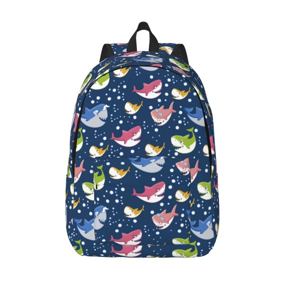 Defioc Colorful Cartoon Shark for Canvas Backpack,Travel Rucksack Unisex Knapsack Laptop Backpack for Work & College -Medium